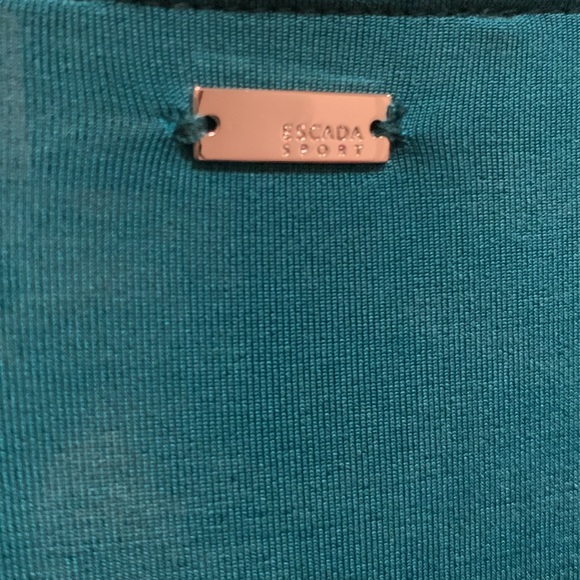 NWT Escada Dress: Teal, Draped Ruched Front, Stretchy Waist, Pull On. EU Size 44 - Picture 9 of 12